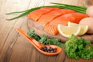 Fried tasty fish steak with cooked vegetables