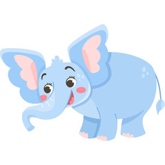 Charming Light Blue Baby Elephant with Pink Accents and Big Ears on a Transparent Background