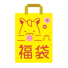 2026年の馬イラスト福袋アイコン　初売り　午年　