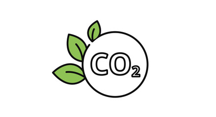 An illustration of CO2 in a circle with green leaves, symbolizing carbon reduction, sustainability, and environmental responsibility.