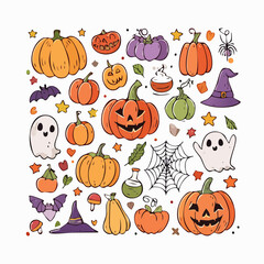 Festive Halloween Doodle Art Pumpkins, Ghosts, and Spooky Elements