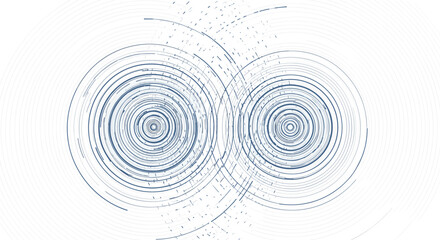 Abstract visualization of two interconnected radial systems with overlapping concentric circles and radiating lines on a clean white background.