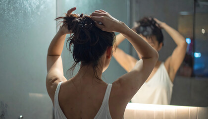 woman brushing her hair