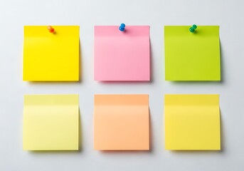 Colorful sticky notes pinned to a white surface