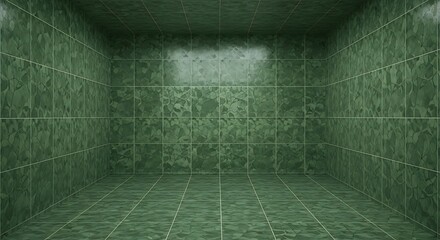 Empty square room with seamless leaf pattern green crazing ceramic porcelain tile fired in a kiln glaze bond layer