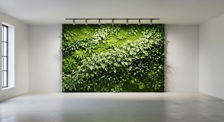 Empty square room with Vertical Garden With Green Leaves On A Wall