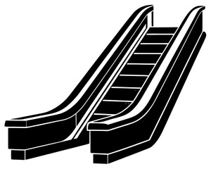 Escalator in shopping mall silhouette vector illustration isolated on white background