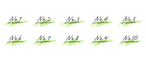 手書きの数字あしらいセット　ナンバー/No.　水彩風塗り(グローバルカラーで色変更可能)