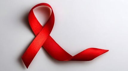Bright red awareness ribbon rests against a neutral background symbolizing a serious global health issue