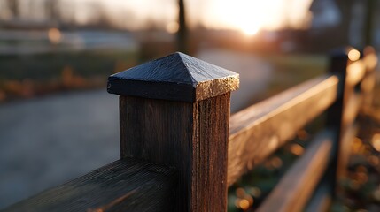 Wooden Fence at Sunset with Soft Focus Landscape Background Scenery