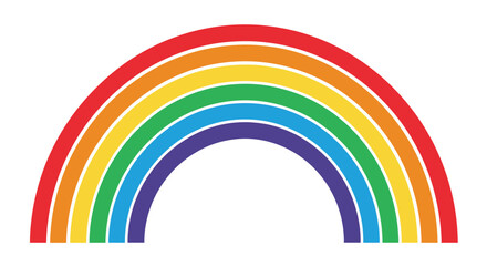 A vibrant, simplified rainbow arc displaying the full spectrum of colors against a clean white background.