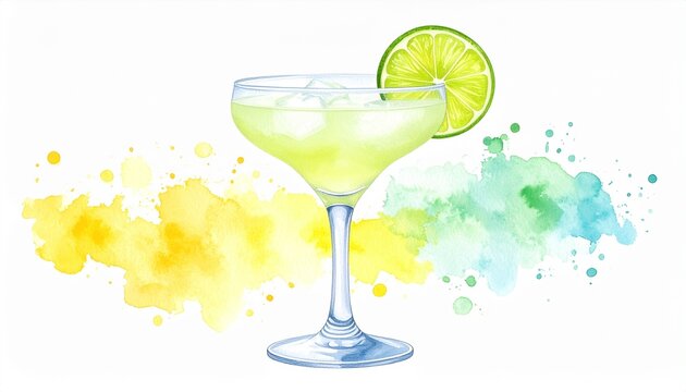 Watercolor Cocktail with Colorful Splash Background