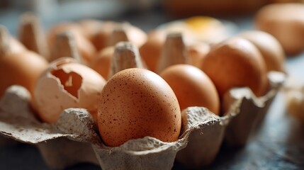 Fresh Brown Eggs in Carton Container Ready for Baking or Cooking