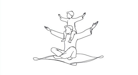 Fototapeta premium Vibrant photo of a father and son performing a yoga pose together on a mat