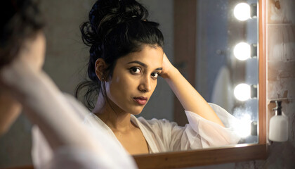 woman brushing her hair