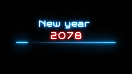Neon glowing new year text illustration. Neon Happy new year celebration.