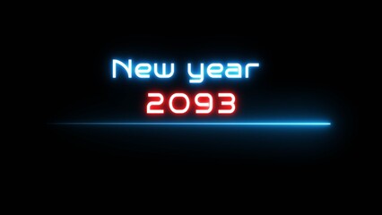 Neon glowing new year text illustration. Neon Happy new year celebration.