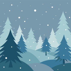 Obraz premium Snowy forest with evergreen trees and falling snow