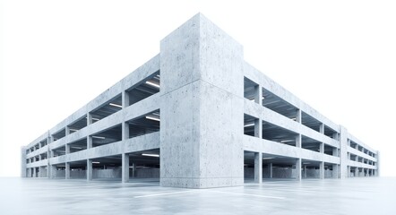 Vibrant photo of a modern concrete parking garage structure against a bright backdrop