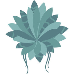 Abstract Geometric Floral Design With Teal Blue Green Leaves and Trailing Roots Against White Background Minimalist Botanical Art