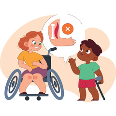 Children with Disabilities Discussing Physical Therapy Challenges Together Outdoors