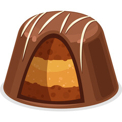 Chocolate Candy with Layers of Filling Rich Brown Coating with White Swirls and Cutaway View Showing Textured Interior