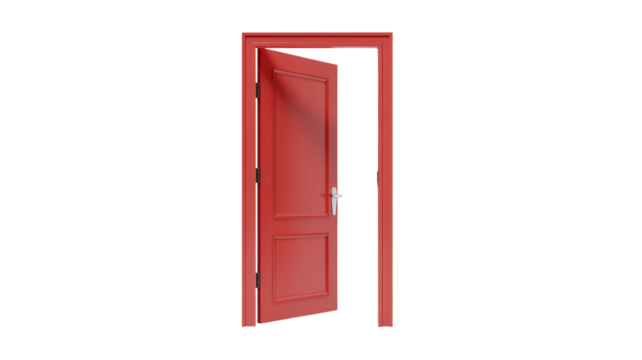 Vibrant red door ajar, symbolizing opportunity and new beginnings