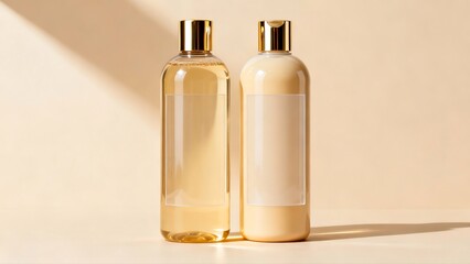 Fototapeta premium Stylish Shampoo and Conditioner Duo on a Minimalist Background