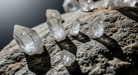 Quartz Crystals A Macro View of Sparkling Gemstones and Natural Geology on Rock Surface