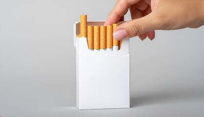 Temptation of addiction as hand takes cigarette from pack
