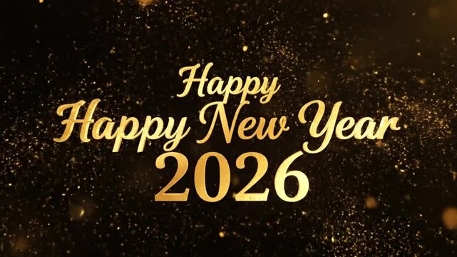 Happy New Year 2026 golden text effect festive celebration with sparkling glitter holiday greeting card design