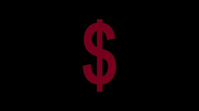 Glowing red neon dollar sign on black background.