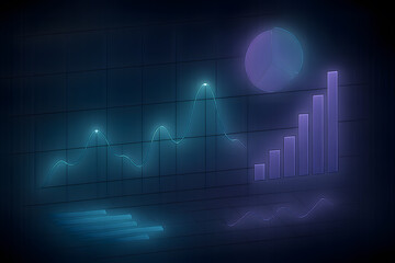 Futuristic Digital Interface Displaying Glowing Line and Bar Chart Analytics