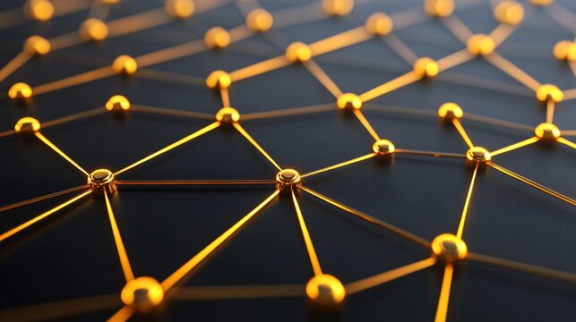 Wide panoramic view of gold tokenization network connecting physical gold bars to digital blockchain nodes.