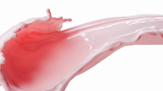Pink liquid splash wave glossy milk beverage pour flowing in smooth ribbon motion with energetic abstract texture across white background