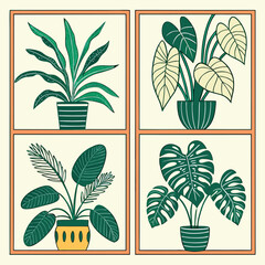 Four potted houseplants in decorative frames potted plant