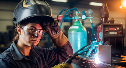 Welder at Work Sparks Flying in Industrial Setting