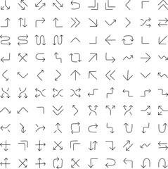 Hand Drawn Arrow Icon Set – Doodle Line Direction Symbol Collection with Curved, Straight, Turn, Loop, and Navigation Arrows for Infographic, UI, Presentation, and Graphic Design Elements