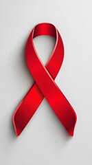 Vibrant red awareness ribbon displayed prominently against a light neutral background