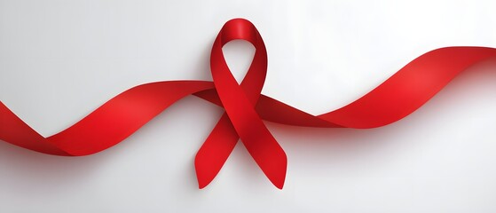 Vibrant red awareness ribbon flows horizontally across a light background symbolizing solidarity and support