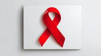 Bright red awareness ribbon displayed prominently on a neutral white background