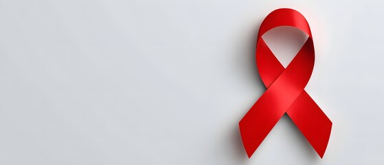 Bright crimson awareness ribbon displayed against a light background with ample copy space
