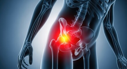 Human hip joint pain and inflammation medical illustration
