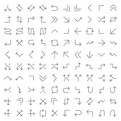 Hand Drawn Arrow Icon Set – Doodle Line Direction Symbol Collection with Curved, Straight, Turn, Loop, and Navigation Arrows for Infographic, UI, Presentation, and Graphic Design Elements