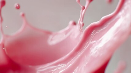 Pink liquid splash close up glossy texture dynamic motion fluid droplets creamy smooth texture evoking playful energy - Powered by Adobe