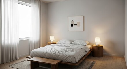 Serene bedroom retreat with natural light and minimalist decor creates a calming atmosphere perfect for relaxation and peaceful sleep in stylish home setting