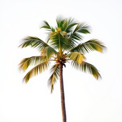 Obraz premium A solitary palm tree stands against a pure white background, its fronds reaching towards an unseen sky, silhouette, white