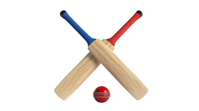 Dynamic crossed cricket bats and ball ready for action