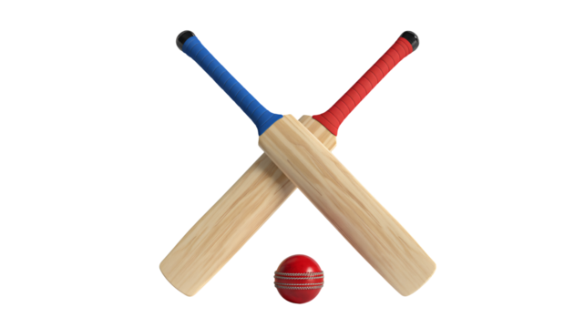 Dynamic crossed cricket bats and ball ready for action - Powered by Adobe