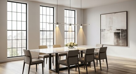 Stunning modern dining room with marble table and city view welcomes family gatherings and holiday feasts, perfect for interior design inspiration and lifestyle ads